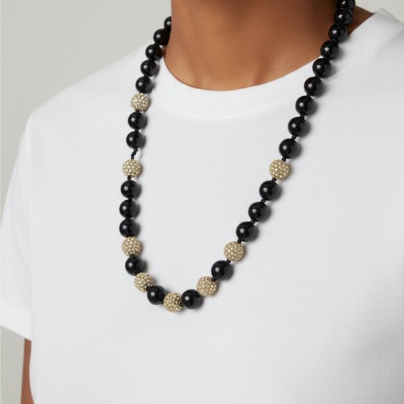 J. Crew Elegant Glass Black and Gold Beaded Necklace - Picture 1 of 6